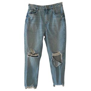 ZARA Light Wash Blue Distressed High-Rise Straight Leg Mom Jeans Size 8